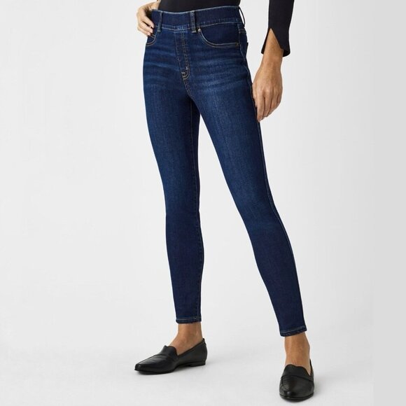Spanx Blue Pull-On Ankle Skinny Jeans Elastic Band Women’s Size Large Leggings - Picture 1 of 8